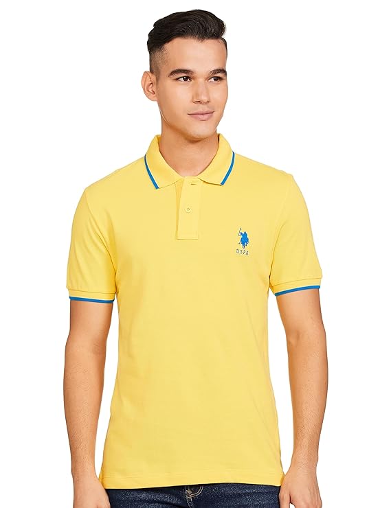 U.S. POLO ASSN. MENS HALF SLLEEVE POLO T-SHIRTS (USTSHS1538_YELLOW_L)