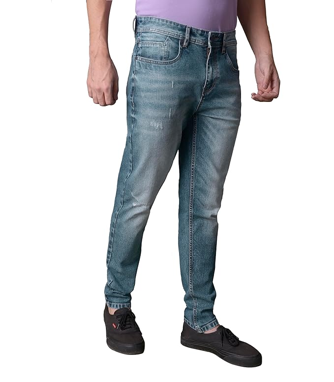 i’sol Men Comfortable Relaxed Regular Fit Jeans||Stylish Blue Straight Denim Pants || Stretchable Full Length || Trending Mid Waist || Cotton Blend Breathable Fabric || Washed 5 pocket Jeans for Men