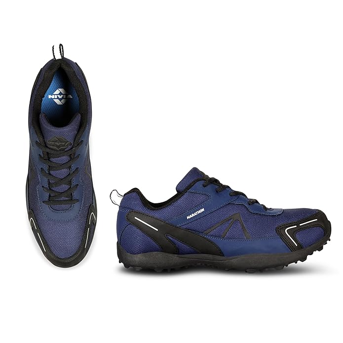 Nivia Men Marathon Running Shoe for Mens | Rubber Outsole with Breathable Mesh upper with PVC synthetic leather | Die cut N.R E.VA Sockliner | Ideal for trail running
