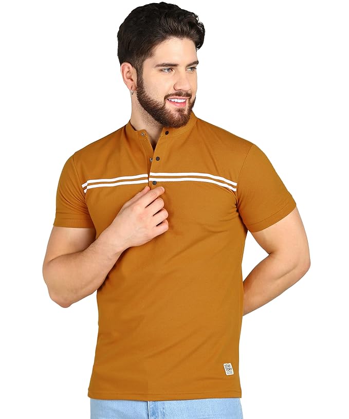 Alan Jones Clothing Men’s Mandarin Collar Solid Polo Slim Fit T-Shirt