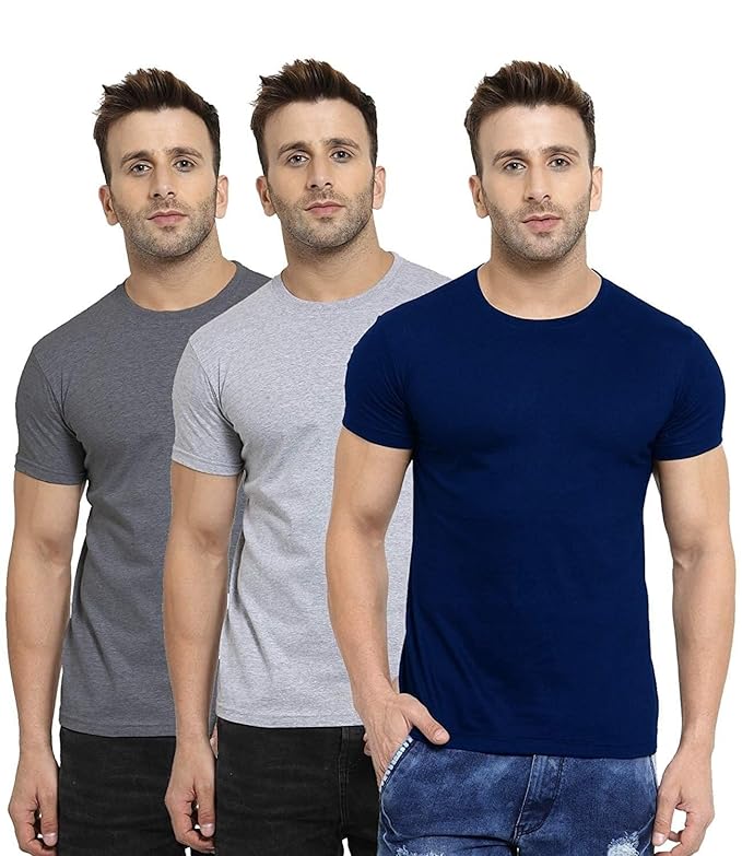 Scott International Men’s Regular Fit T-Shirt – Cotton Blend, Half Sleeve, Round Neck, Stylish, Solid Plain T-Shirts for Men, mens t shirt – Pack of 3