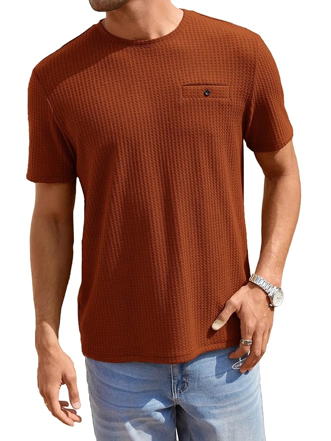 TAGDO Men’s Waffle Knitted Crew Neck Regular Fit Tees