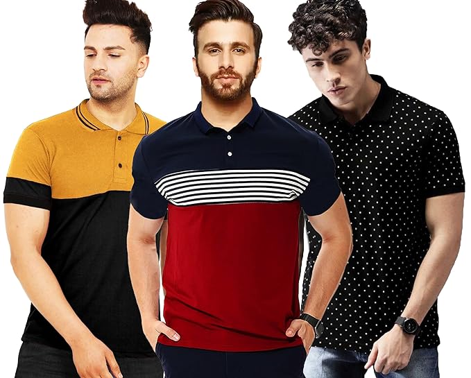 LEOTUDE Half Regular Fit Sleeve Men’s Polo T-Shirt Combo (Pack of 3)