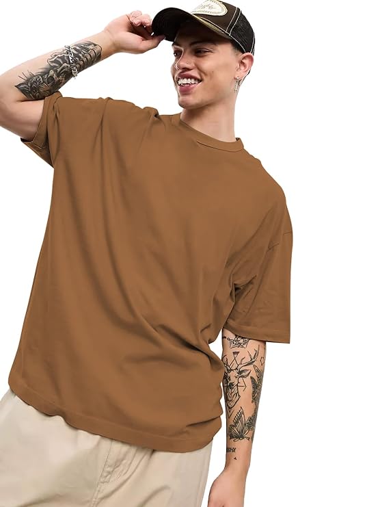 CHKOKKO Oversized Cotton Solid Round Neck Tshirts for Men