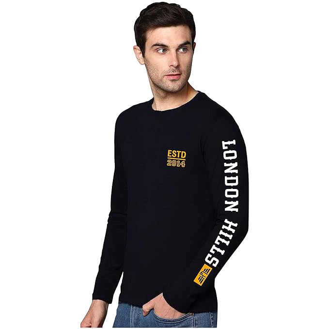 London Hills Printed Men’s Round Neck Black T-Shirt