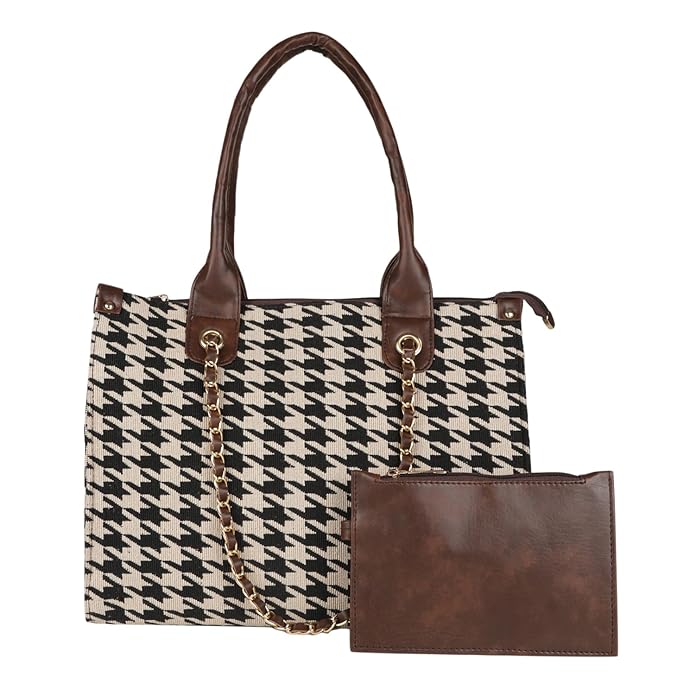 MINI WESST Women's Printed Synthetic Leather Tote Bag for Office, College and Party (Black)