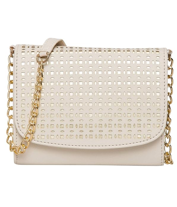 ADISA women girls laser cut crossbody sling bag with gold chain