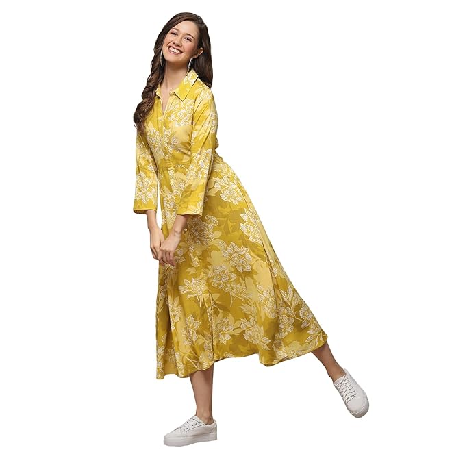 BIBA women Rayon Fit and Flare below The Knee Formal Dress