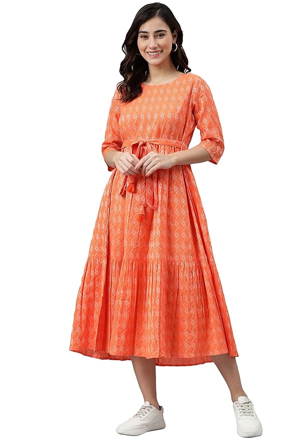 Janasya Women's Cotton Woven Midi Dress