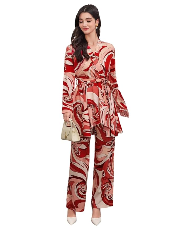 Bollyclues Women’s Cotton Floral Printed Shirt Collar Tunic with Trousers Co-Ord Set/Cotton Cord Set for Women