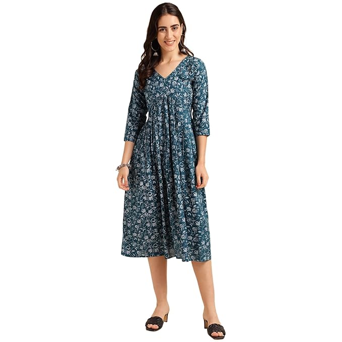 Fabclub Rayon Flared Printed Women Maxi Kurta Dress