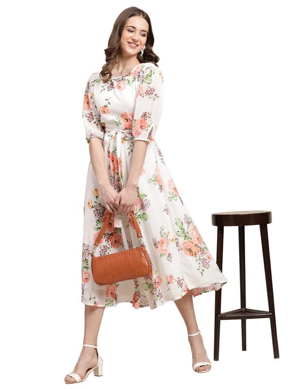 Preneum Women Georgette Aqua Blue A-line Midi Dress