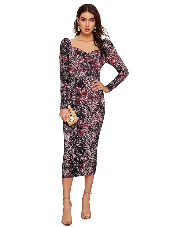 LONDON BELLY Women’s Printed Midi Dress with Ruffle Sleeves