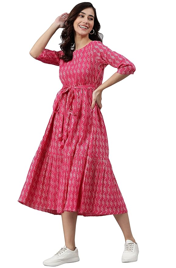 Janasya Women's Cotton Woven Midi Dress