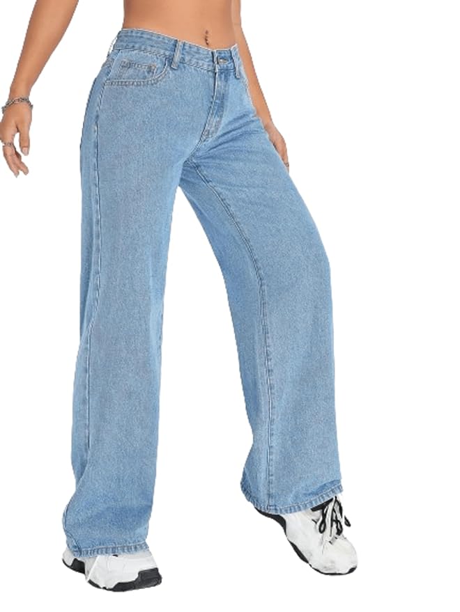 Aahwan Women’s & Girls’ Solid Denim High Waist Wide Leg Jeans Pants