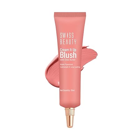 Swiss Beauty Cream It Up Blusher | Highly Pigmented | Long-lasting | Buildable & Blendable | All Skin Types | Shade- Cheeky Peach, 10ml