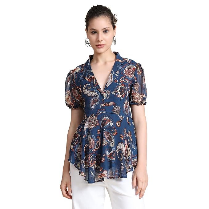 KERI PERRY Women’s Georgette Floral Flared Western Top | Winter Top | Western Top | Top for Women | Latest Women Top | Trendy Women Top | New Launched