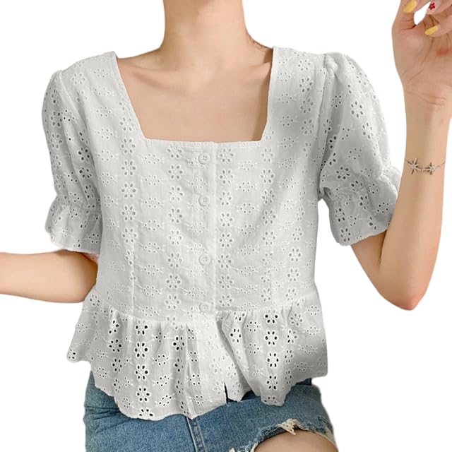 JC JUMMY COUTURE Best Women Summer Casual Warty Wear White Embroidered Cotton Top