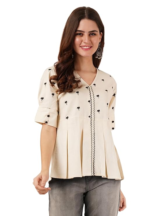 Brownverse Pure Cotton Women’s Embroidered Top