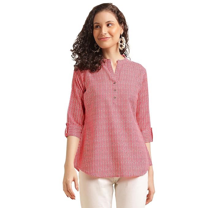 NAINVISH Tops for Women Printed Shirt Top for Women | Tops for Women Stylish Latest | Office Wear Tops for Women | Cotton Blend Tops for Women