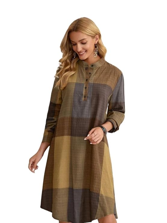 Leriya Fashion Western Dress || Rayon Color Block Half Button Front Dress for Women || Long Cuff Sleeve & Stand Collared Neck Tunic Dress || Office || Summer Dresses for Women.