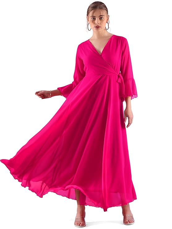 Sheetal Associates Women's Georgette Solid Casual Maxi Fit and Flare Dress