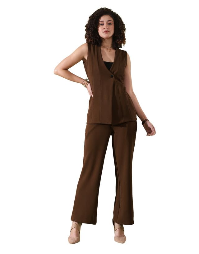 SIRIL Women's Co-ord Set Lycra Top and Trouser Pant Set | Two Piece Co ord Set | Formal Cord Set for Women