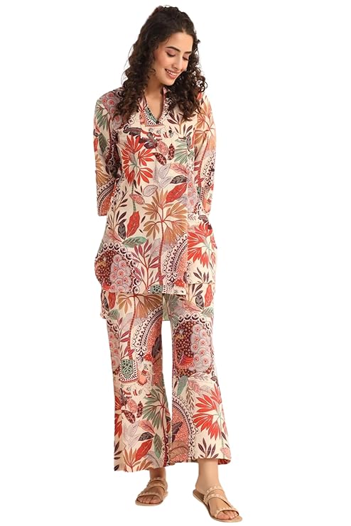 Leriya Fashion Women Ethnic Kurta Set | Rayon Co-Ord Set | Fancy Pajama Set | Pack of 2 | Floral Printed Top & Pant Set | Full Pair Set | A-line Kurta Set for Women |