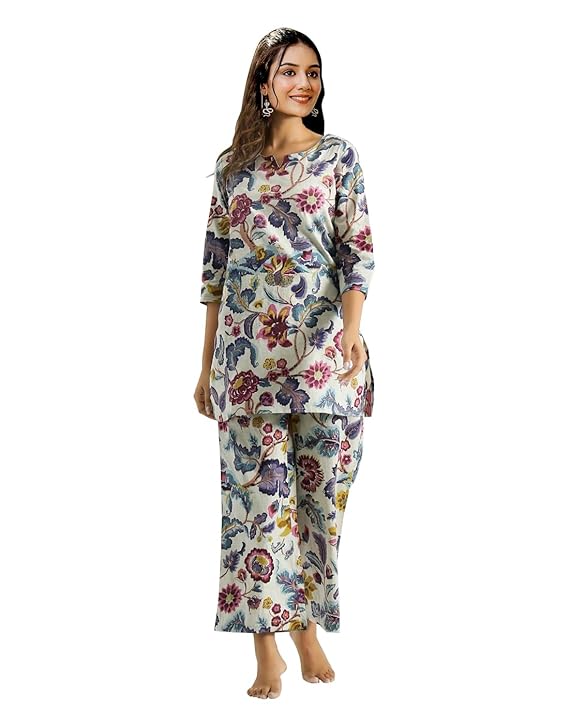 Toochki Women'S Multi Color Floral Printed Reyon Stitched Co-Ord Set | Relaxed Fit For Women | Two Piece Set Top & Plazo | 3/4 Sleeve Cord Dress For Women | Fashionable