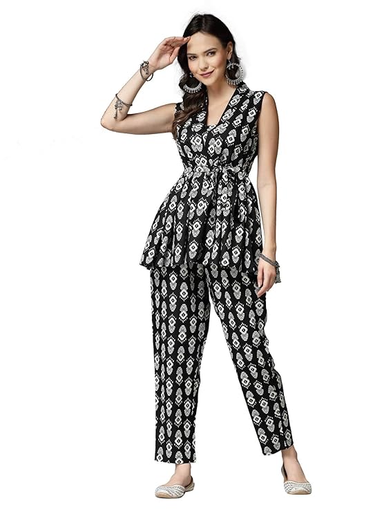 Stylum Women's Printed Rayon Co-Ord set (Yellow)