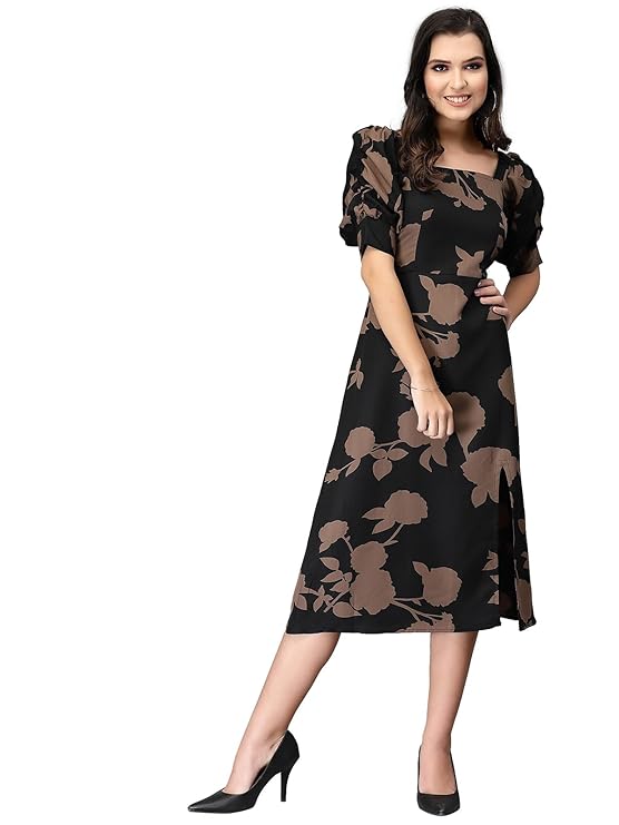 SIRIL Women’s Mill Print Fit & Flare Crepe Knee-Length Dress