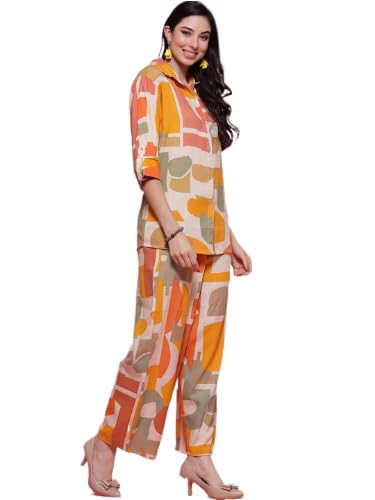 CUPIDVIBE Beautiful Abstract Printed Co-ord Set (Top & Bottom Set) For Girls & Wmen | Women Printed Set | Women Printed Palazzo Set | Women Shirt Set | Women Cord Set|jaipuri cord set