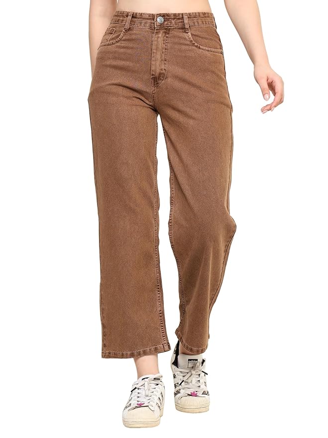 Zayla Denim Wide Leg Jeans for Women I Stylish & Trendy Flared Straight Baggy Pants I Stretchable Comfortable High Waist Clean Look Solid Loose Fit Pant I for Office Party Home Girls