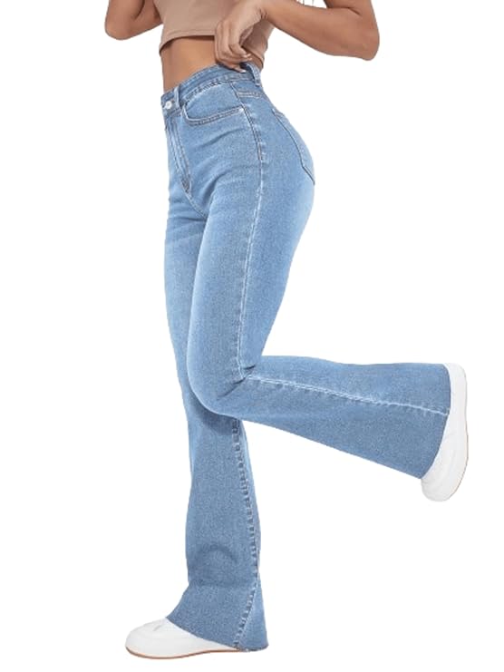 Aahwan Women’s & Girls’ Solid High Waist Flare Leg Stretcheble Denim Jeans