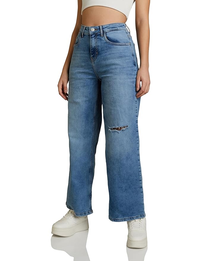 Amazon Brand – INKAST Women’s High Rise Full Length Wide Leg Loose Fit Jeans (Inseam: 29 inch)