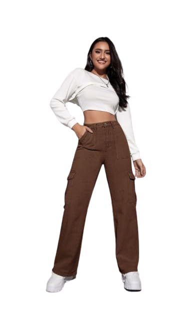 YAGNAPURUSH Women’s Regular Solid Mid Rise High Waist Boyfriend Style Wide Leg Bell Bottom Jeans Pant