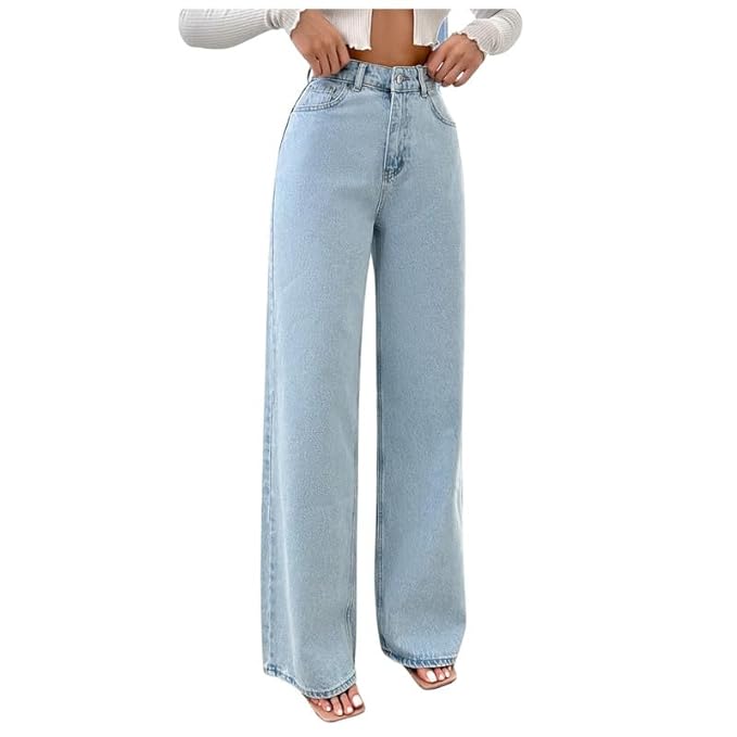 NUCOUTHS Women & Girls Solid High Waist Denim Non Stretchable Relaxed Fit Jeans (NUC-493_WD_ICE_5Z)