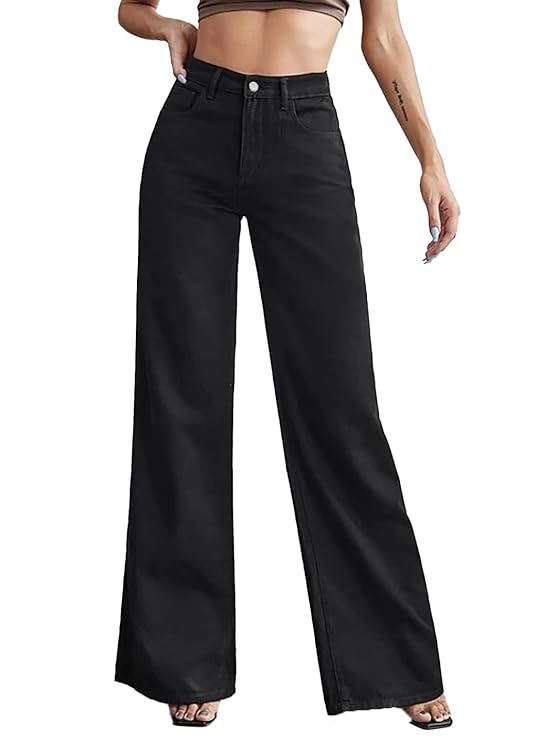 KOTTY Womens Solid High Rise Cotton Lycra Blend Relaxed Fit Jeans