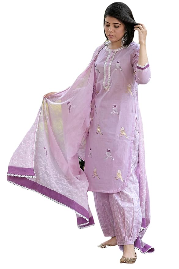 GoSriKi Women’s Rayon Blend Hand Block Printed Straight Kurta with Pant & Dupatta