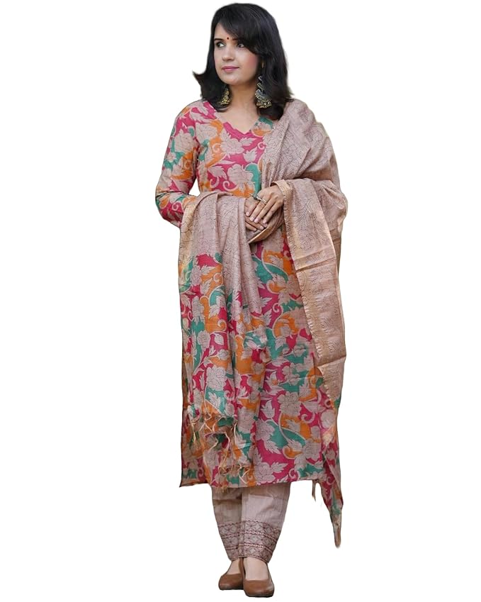 ANNI DESIGNER Women’s Cotton Blend Straight Printed Kurta with Pant & Dupatta