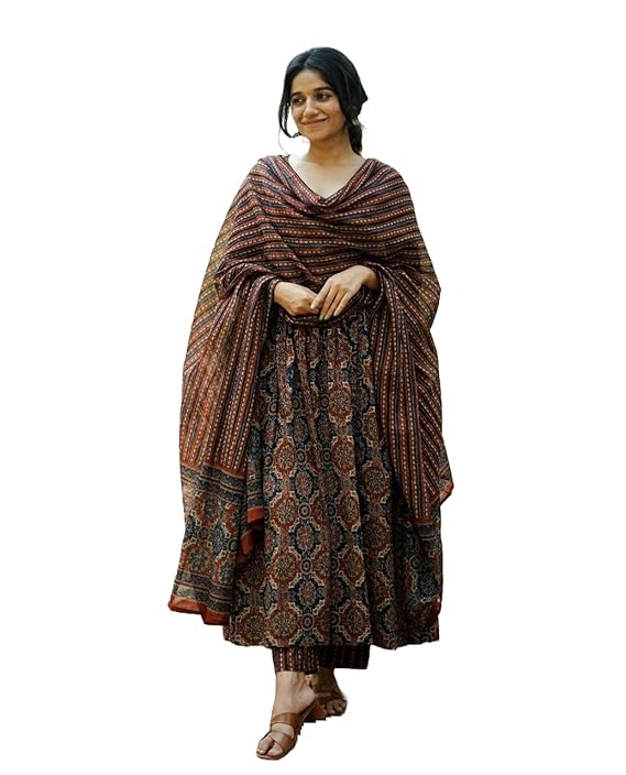 KLOSIA Women Printed Flared A-Line Kurta with Pant and Dupatta Suit Set | Kurta Set | Wedding Suit
