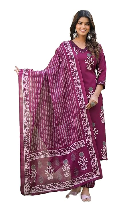 KLOSIA Viscose Women Straight Printed Kurta And Pant Set With Dupatta | Ethnic Set | Dupatta Set | Suit Set | Kurta Set | Wedding Suit |