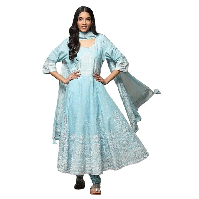BIBA Women Cotton Printed Fitted Salwar Kurta Dupatta