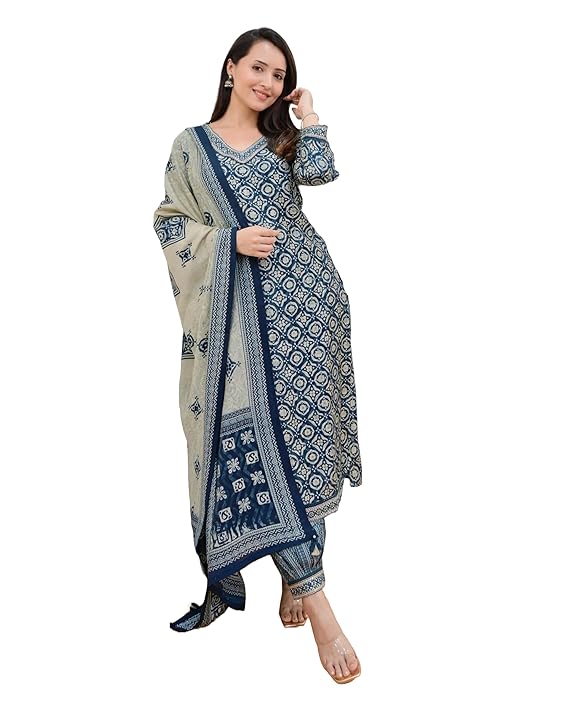 KLOSIA Women Embroidery Kurta and Afghani Pant Set with Dupatta | Ethnic Set Straight Kurta | Designer Suit | Embroidery Kurta Set | Women Wear | Suit Set |
