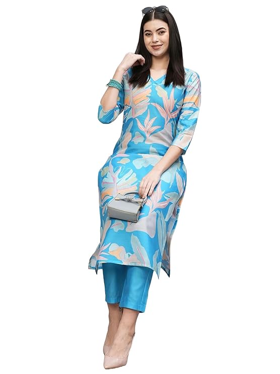 ANNI DESIGNER Women's Rayon Blend Straight Printed 2Pc Kurta Set