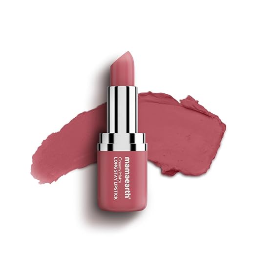 Mamaearth Creamy Matte Long Stay Lipstick with Murumuru Butter and Vitamin E for 8-Hour Long Stay (Flakeproof & Non-Drying | Intense Color Payoff) – 4.2g (Rose Nude)