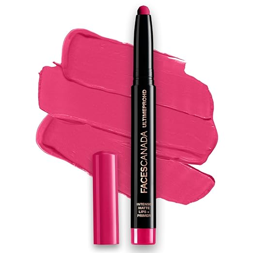FACES CANADA Ultime Pro HD Intense Matte Lipstick + Primer – Dash Of Pink (Pink), 1.4g | 9HR Long Stay | Flawless HD Matte Finish | Intense Color | Lightweight | Smooth Glide | Primer Infused