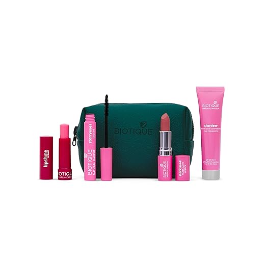 Biotique Natural Makeup Wakeup Makeup: Everyday Essentials Makeup Gift Kit With Attractive Pouch||Premium Gift Set|Free Makeup Bag|Makeup Kit,1 Count