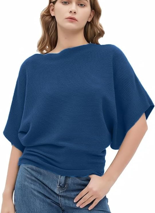 Zilcon Women Ribbed Solid Oversized Tshirt for Women | Oversize T-Shirts for Women | Women Boat Neck Short Batwing Sleeve Tops | Bagy Fit Women t shirts