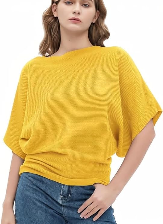 Zilcon Women Ribbed Solid Oversized Tshirt for Women | Oversize T-Shirts for Women | Women Boat Neck Short Batwing Sleeve Tops | Bagy Fit Women t shirts